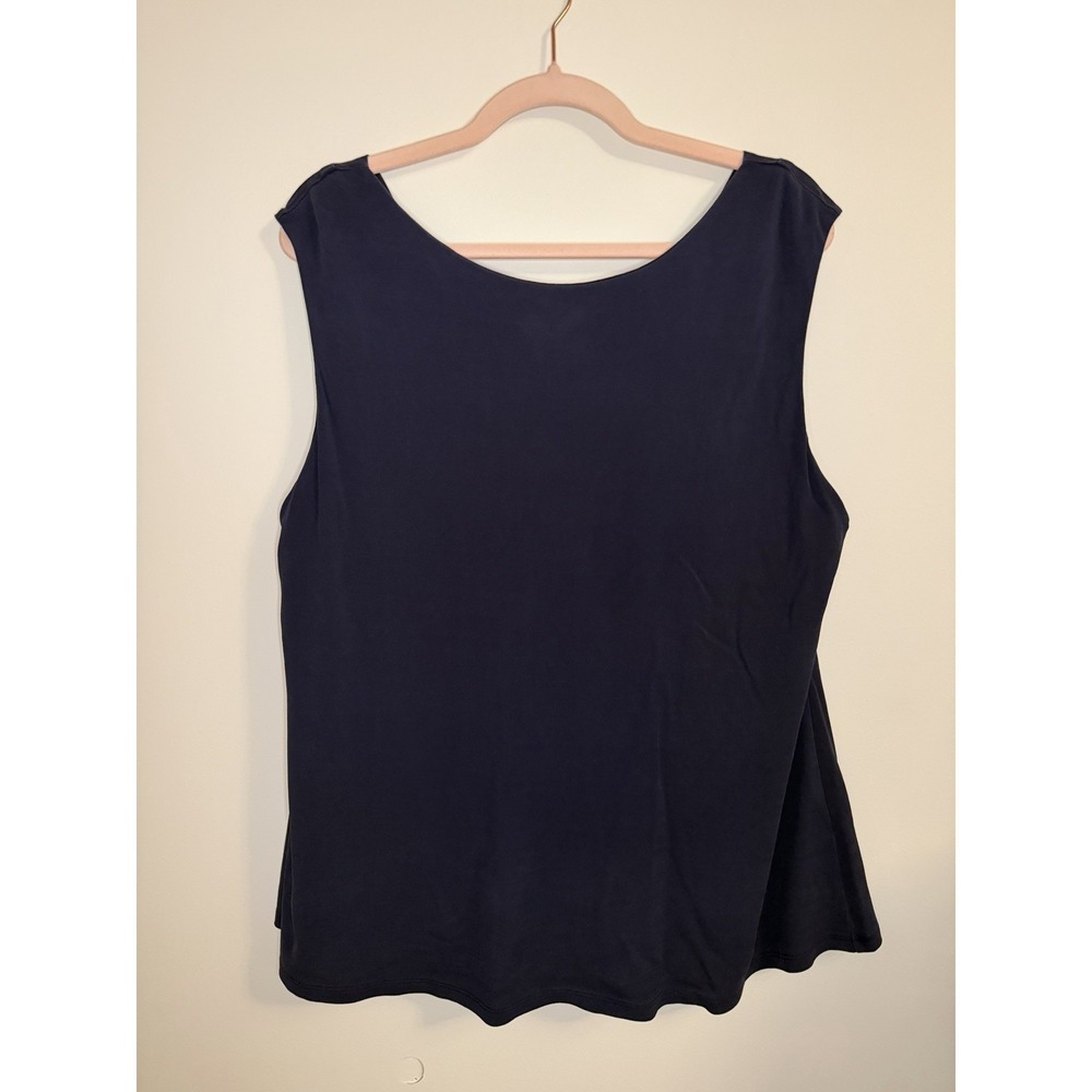 Eileen Fisher Navy Blue 100% Silk Sleeveless Cowl Back Top Tank Blouse XL